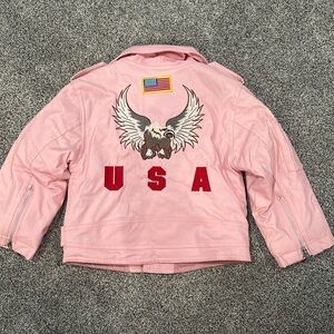 Outdoor Habitat Faux Leather Pink Moto Biker Jacket USA eagle 4t like new